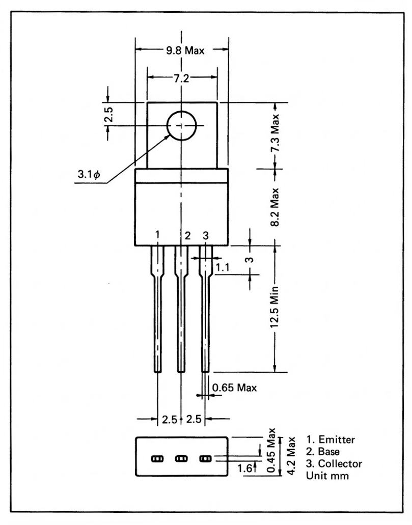 TO-202N package outline drawing - 2SA835 2SC1663 SONY audio power transistor