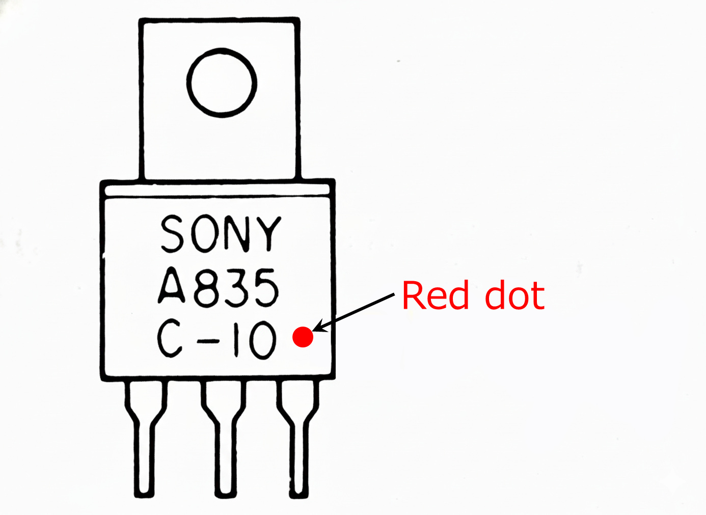 2SA835-RED visual identification diagram - SONY Semiconductor Replacement Handbook derivative marking