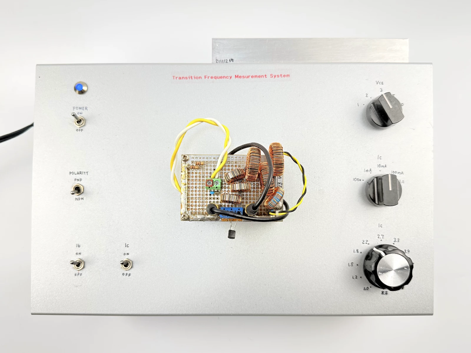 Transition Frequency Measurement System — top panel with DUT board